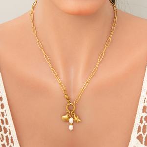 Collar de Perlas DIY de Acero Inoxidable Hecho a Mano de Alta Gama para Mujer, Cadena de Clavícula con Eslabones en Forma de Corazón de Moda, Corte Princesa, Ideal para Fiestas - Product Image 3