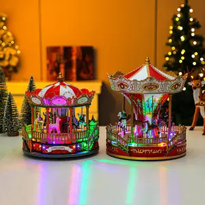 Décoration électronique Navidad Jouet personnalisé Boîte à musique rotative de Noël Carrousel à lueur musicale pour chevaux Jouets de Noël Boîte à musique