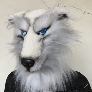 Máscara de látex de perro <span class=keywords><strong>husky</strong></span> esponjoso de aspecto realista - Disfraz de fiesta con pelo para Halloween y Cosplay - Product Image 4