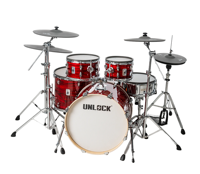 Kit de batterie électronique de luxe à double niveau UNLOCK Red Lightning Series avec toms 10/12/14/16/22 pouces et percussions 14/16/17/20 pouces