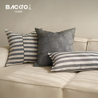 Housse de coussin moderne de luxe 100% pur lin Jacquard pour canapé, taie d'oreiller vintage élégante à rayures, décor de salon, hôtel