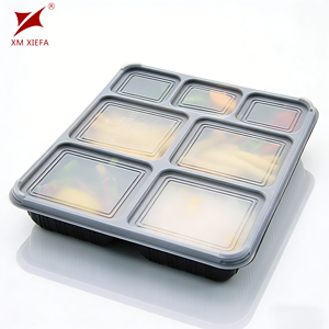 Barquette alimentaire jetable en plastique PP avec compartiments, compatible micro-ondes, pour plats à emporter, avec couvercle - Product Image 1