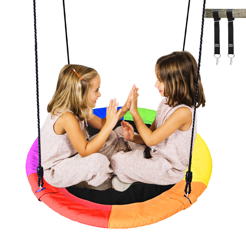 Costway Children Tree Swing Set 100cm Giant Round Nest Swings W/ Adjustable Hanging Ropes