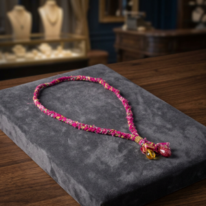 Sstringz Fuchsia Pink <b>Braided</b> Fabric Necklace with Crystal Drop Charms, Gold Accent Detail and Handmade Boho Fashion Jewelry - Product Image 5