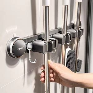 Support de balai à ventouse Toyu pour salle de bain, en alliage d'aluminium rectangulaire avec pinces, pour rangement domestique - Product Image 2