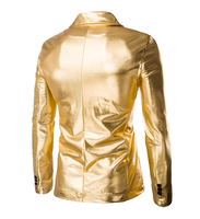 Veste de Soirée Homme Slim Fit Solid Shiny en Or Argent Noir pour Mariage Prom Casual Blazer Veste Automne Saison avec Logo Devant