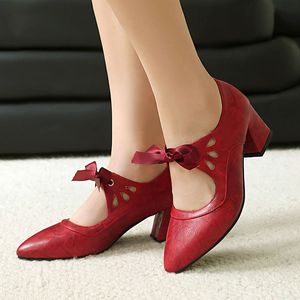 Sandales à talons en cuir véritable noir à bout pointu avec nœud décoratif, talon moyen, talon bloc, chaussures élégantes pour femmes, livraison directe - Product Image 2