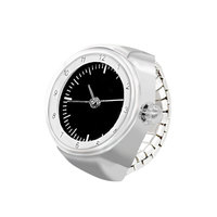 Vente en gros de montre à bracelet véritable à la mode bague de montre minimaliste mouvement à quartz bagues de montre au doigt à cadran rond noir simple