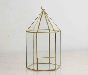Latón dorado <span class=keywords><strong>casa</strong></span> verde de vidrio de metal geométrica linterna - Product Image 6