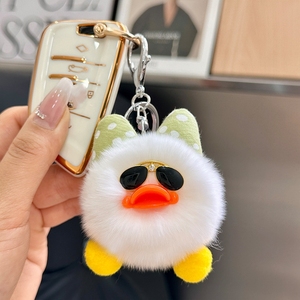 <span class=keywords><strong>Llavero</strong></span> de pato de peluche con pompón de piel sintética de conejo, mini <span class=keywords><strong>llavero</strong></span> de pato con gafas de sol y lazo, adornos para bolso - Product Image 3