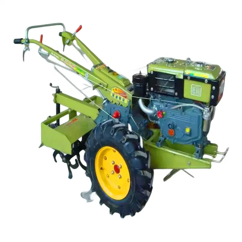 Landbouw Equipment Farm Mini Walking Tractor Gras Cutter12-22hp Lopen Achter Tractoren Diesel Power Helmstok Met Ploeg