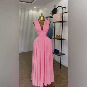 Vestido Maxi de Gasa con Aberturas Sexy para Mujer, Escote en V Profundo, Plisado, Sin Mangas, para Verano, Playa, Fiesta, Tallas Grandes, Venta al por Mayor, Moda Sehe - Product Image 3