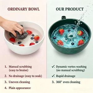 Bol de lavage en céramique pour fruits rouges avec vortex d'eau, lave-fruits auto-rotatif, nettoyeur de baies pour raisins, myrtilles, fraises - Product Image 5