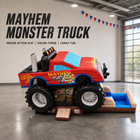 Château gonflable avec toboggan frontal, thème Monster Truck, respectueux de l'environnement, garantie 3 ans, location pour fêtes d'enfants, château gonflable commercial