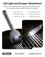 Brosse de nettoyage électrique pour barbecue, technologie anti-accroc, conception sans poils, moteur 90W à couple élevé, nettoyage vapeur en profondeur, manche long ergonomique