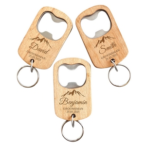 Llavero Magnético de Madera con Destapador de Botellas, Grabado Personalizado, Regalos para Padrinos de Boda, Recuerdos Rústicos para Bodas, Despedida de Soltero - Product Image 1