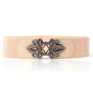 Ceinture noire en PU pour femme 2022 avec large ceinture élastique et boucle en métal fleurie, ceinture extensible pour manteau et robe, boucle en alliage - Product Image 3