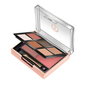 O.TWO.O 2 in 1 Highlight Face Contour Eyes Makeup Eyeshadow Pallet 2 Blushers 6 Rich Warm Neutrals Colors Eye Shadow Palette