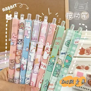 Pena Lucu Kawaii 0.5mm tinta hitam pulpen Gel dapat ditarik perlengkapan sekolah kantor Kawaii stasioner untuk anak-anak, anak perempuan, anak laki-laki