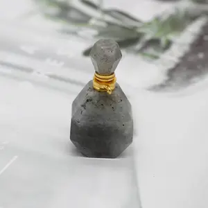 天然高品质拉布拉特香水瓶吊坠刻面纹理水晶石用于女性女孩扩散项链制作