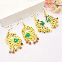 Imitation Gold New Chinese Ethnic Style Peacock Phoenix Long Tassel Dangle Earrings for Women Fashion Jewelry