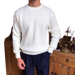 <span class=keywords><strong>Pull</strong></span> en coton léger <span class=keywords><strong>blanc</strong></span> 250 g/m² pour homme, col rond, tricot fin 12GG, respirant, style minimaliste américain, <span class=keywords><strong>pull</strong></span> léger <span class=keywords><strong>blanc</strong></span> - Product Image 1