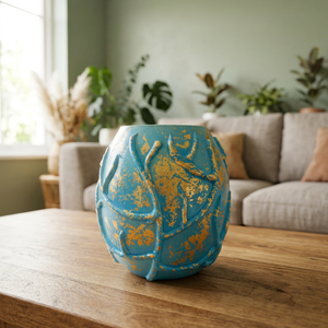 Jarrón Decorativo de Vidrio Alto Estilo Bohemio con Lámina Dorada Azul, Texturizado, para Decoración del Hogar y Bodas - Product Image 3