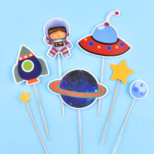 Weltraum thema Party dekoration <span class=keywords><strong>Astronaut</strong></span> Rocket Cake Topper Geburtstags feier Cupcake Flag Dessert Tisch Tag Kuchen Dekoration - Product Image 4