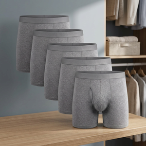 Paquete de Calzoncillos Boxer para Hombre, Color Gris, Corte Medio, Transpirables, de Algodón, Color Sólido, Tejido Liso, Lavables a Máquina - Product Image 2