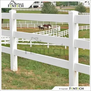 Fentech คอกม้าไวนิลพลาสติกแบบปรับแต่งได้รั้ว3รางรั้วพีวีซี