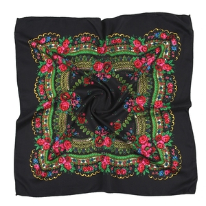Pañuelo Floral Ruso de Lujo Pañuelo Pequeño con Flores Chal Étnico Hijab para Mujer Bufanda de Acrílico Estampada de 70 cm Cinta para la Cabeza tipo Bandana - Product Image 1