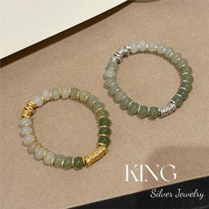 King Silver Jewelry Hetian Jade Beaded <b>Bracelet</b> S925 Silver Plated Gold Women Party Jewelry - Product Image 5