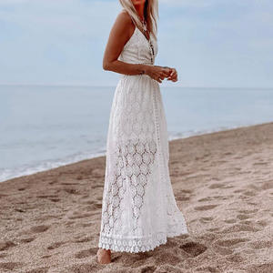 2025 verano Mujer encaje mono vestido sin mangas cuello en V ahueca hacia fuera Irregular Midi vestido Sexy elegante Casual vestidos bohemios - Product Image 4