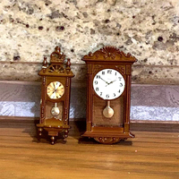 1/12 Jam Dinding Miniatur Rumah Boneka Kayu Gaya Art Deco untuk Aksesori Kamar Rumah Kembali ke Sekolah