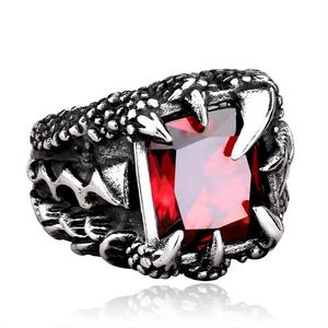 Anillo Cuadrado de Acero Inoxidable 316 Resistente al Agua para Hombre, Color Negro, con Gema Roja/Negra, Estilo Audaz, Elegante y Masculino, Joyería Punk para Motociclistas - Product Image 5