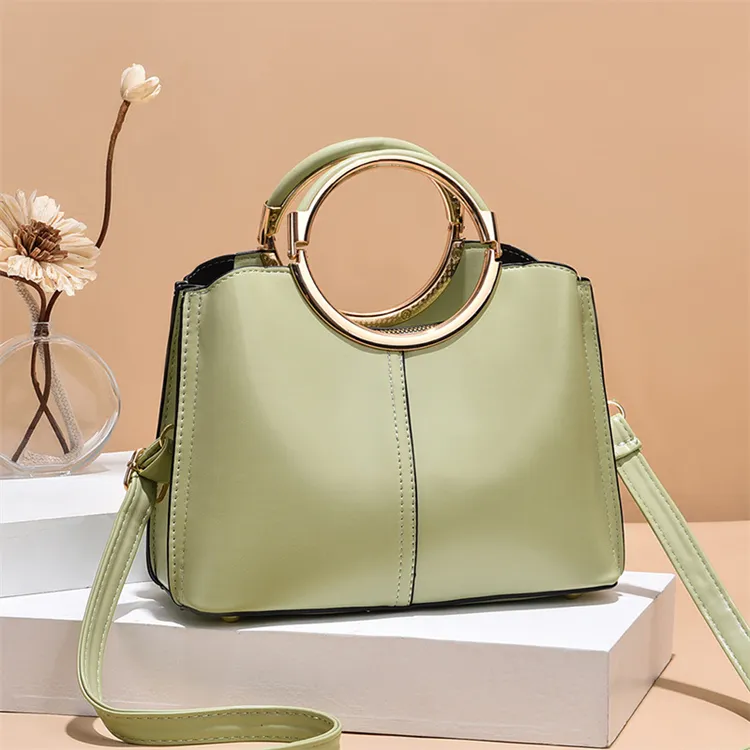 manufacturer customized 2023 green colour printed new model leather ladies hand bag for travel