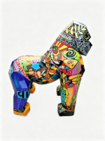 Sculpture de gorille géométrique personnalisée, statue d'art créatif graffiti, grande statue d'animal en fibre de verre et résine, décoration d'intérieur, cadeau réaliste