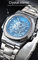 Montre mécanique automatique pour homme LONGLUX, montres de luxe, étanches, squelette, affaires, vente en gros bon marché, acier inoxydable, montre cadeau