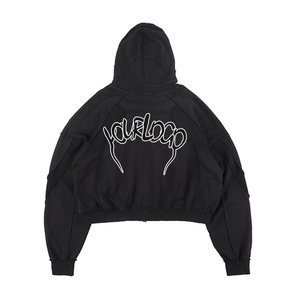 Custom Logo 100 Percent Cotton Raw Edge Zip up Hoodie Men Deconstructed Patchwork Cropped Hooded <b>Jacket</b> <b>Gothic</b> Streetwear Coat - Product Image 2