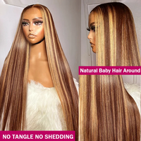 Wig Rambut Asli Pirang Madu Lurus Highlight HD Lace Front Ombre Highlight Rambut Asli India Tanpa Lem Hd Lace Frontal Wig