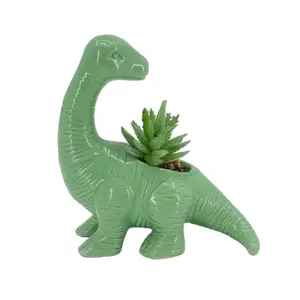 Precio al por mayor serie de animales personalizados dinosaurio Artificial lindo Mini planta suculenta en maceta de cerámica