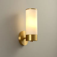 Applique murale LED moderne RGB blanc chaud pour chambre à coucher, finition laiton, abat-jour cylindrique en marbre alabastre, télécommande, bande minimaliste
