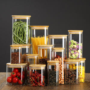Ensemble de bocaux en verre pour le rangement de la cuisine avec couvercles, organisateur, transparent givré ambré, pour épices, aliments secs, céréales - Product Image 1