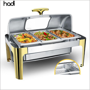 Dụng Cụ Nhà Bếp Bán Chạy Nhất Nồi Nóng Để Giữ Ấm Thực Phẩm Chauffing Món Ăn 9 Lít Nắp Thủy Tinh Vàng Nắp Chauffan Dise Với 3 Chảo - Product Image 1