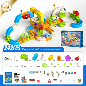 Juego de Trenes Eléctricos STEM de 242 Piezas, Bloques de Construcción de Pistas en Cubos con Señales de Tráfico, Trenes Motorizados que Desafían la Gravedad, Juguetes para Niños - Product Image 3