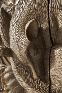 Aparador Flotante de Madera Maciza con Relieve de Zorro, Montado en la Pared, Armario Colgante para Almacenamiento, Ahorro de Espacio, Diseño Antiguo para Apartamento - Product Image 6