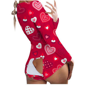 Piyama Wanita Motif Kartun Seksi Lengan Panjang Model Onesie Dewasa dengan Tutup Bokong untuk Hari Valentine - Product Image 3
