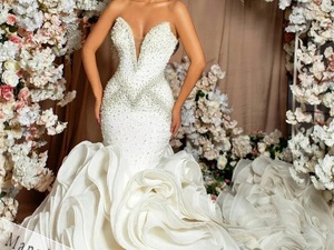 New Hot Style Tube <b>Top</b> V-neck Sexy Beads Handmade Flowers Fishtail Tail Custom <b>Wedding</b> Dress - Product Image 3