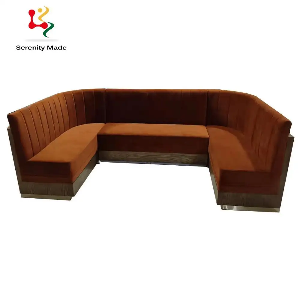 Modern Restaurant Sofa Set Upholstery Bench U Shape Fabric Booth Seating