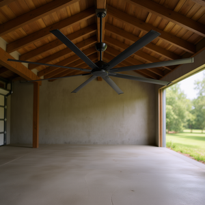 Ventilateur de plafond industriel de 96 pouces, 8 pales, moteur DC, 5 vitesses, télécommande, noir, pour véranda, garage, usage domestique - Product Image 2